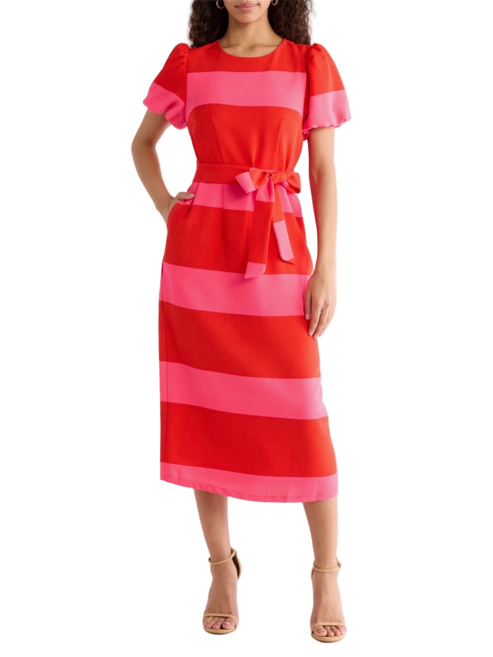 🎀Sugarlips Curve Fuchsia red Striped Midi dress size 1X NEW